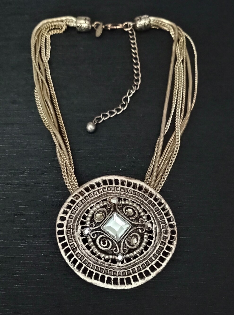 Chicos Vintage Silver-Tone Filigree Pendant Necklace -